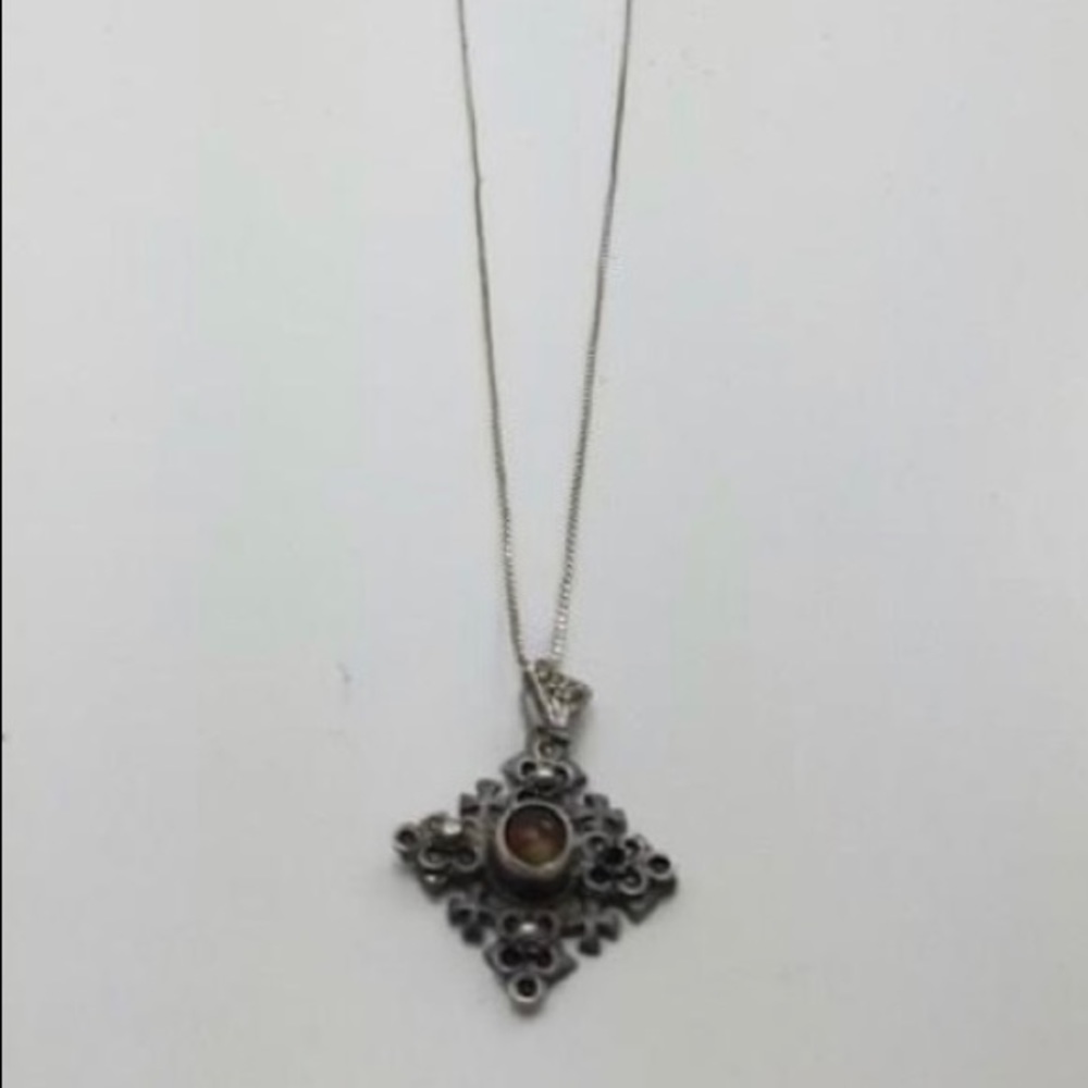 Vintage Italian sterling silver “925” stone cross. 30” chain